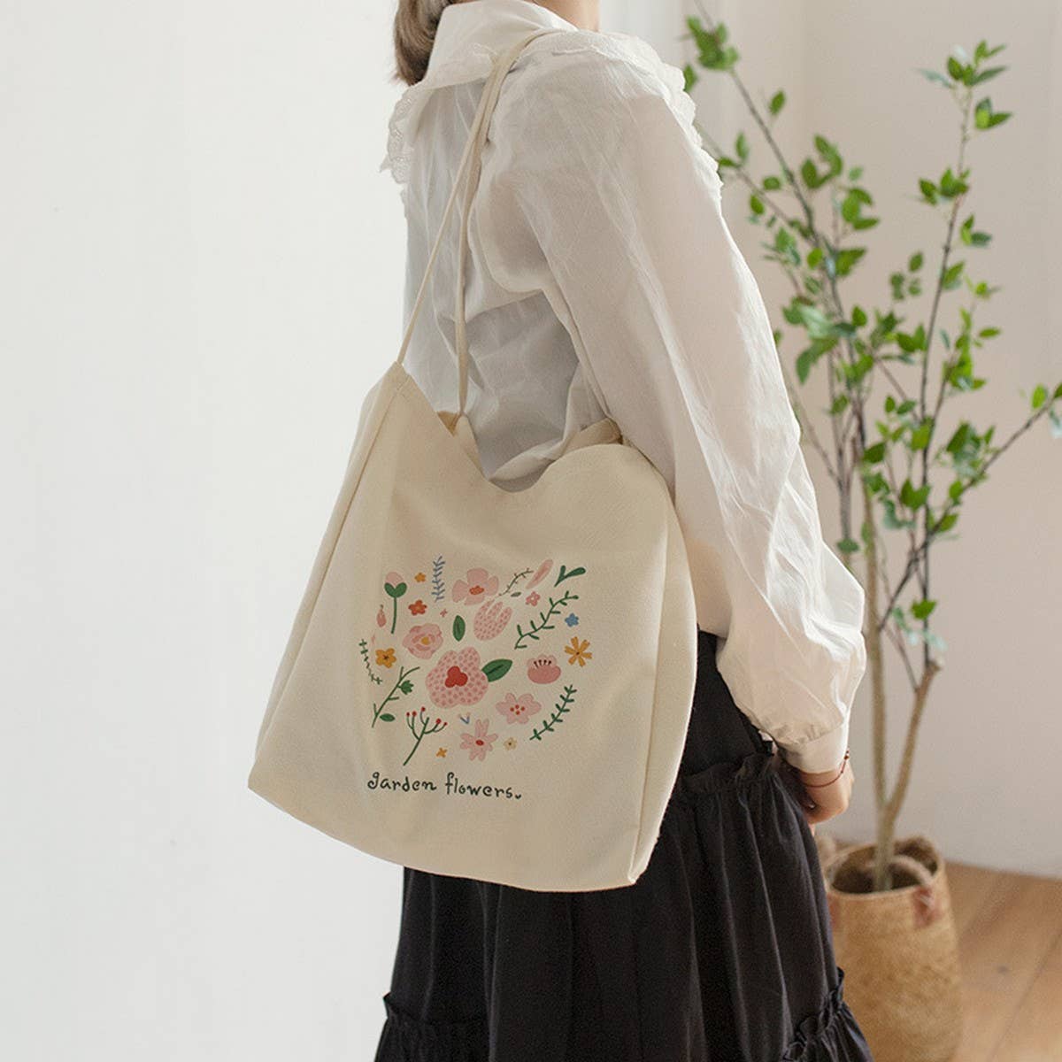 Floral Canvas Tote Bag for Women, Large Capacity_CWAB5621