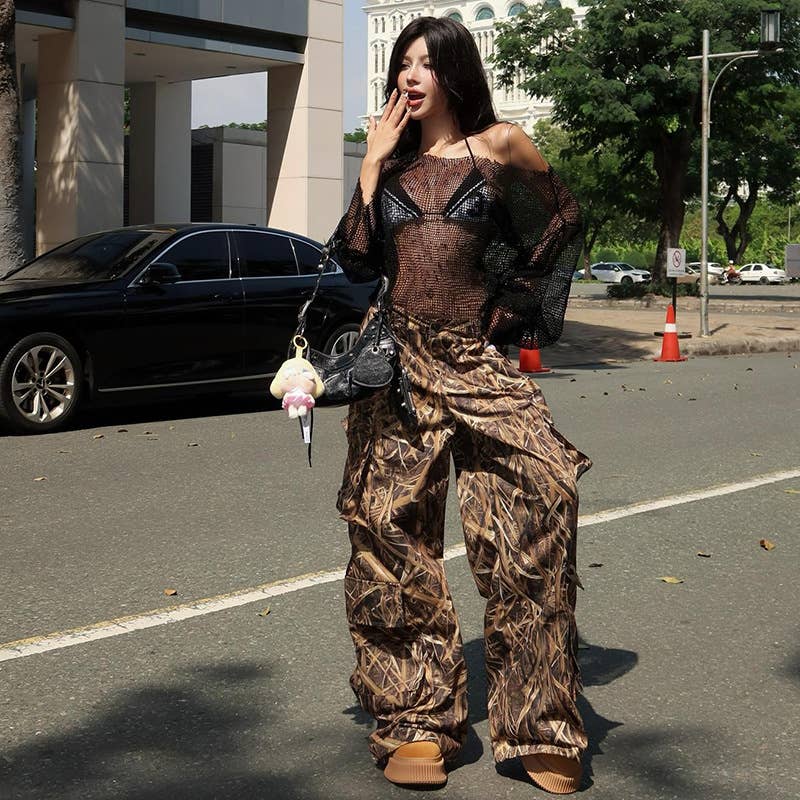 Sheer One Shoulder Mesh Long Sleeve Top