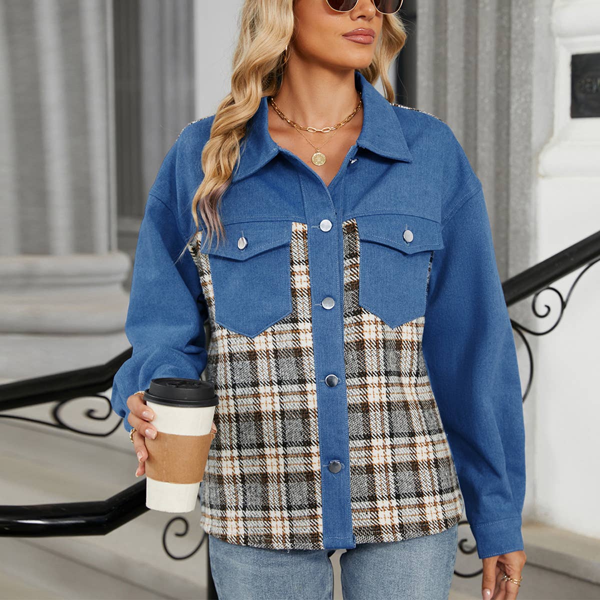 Washed Denim Jacket with Contrast Stitching