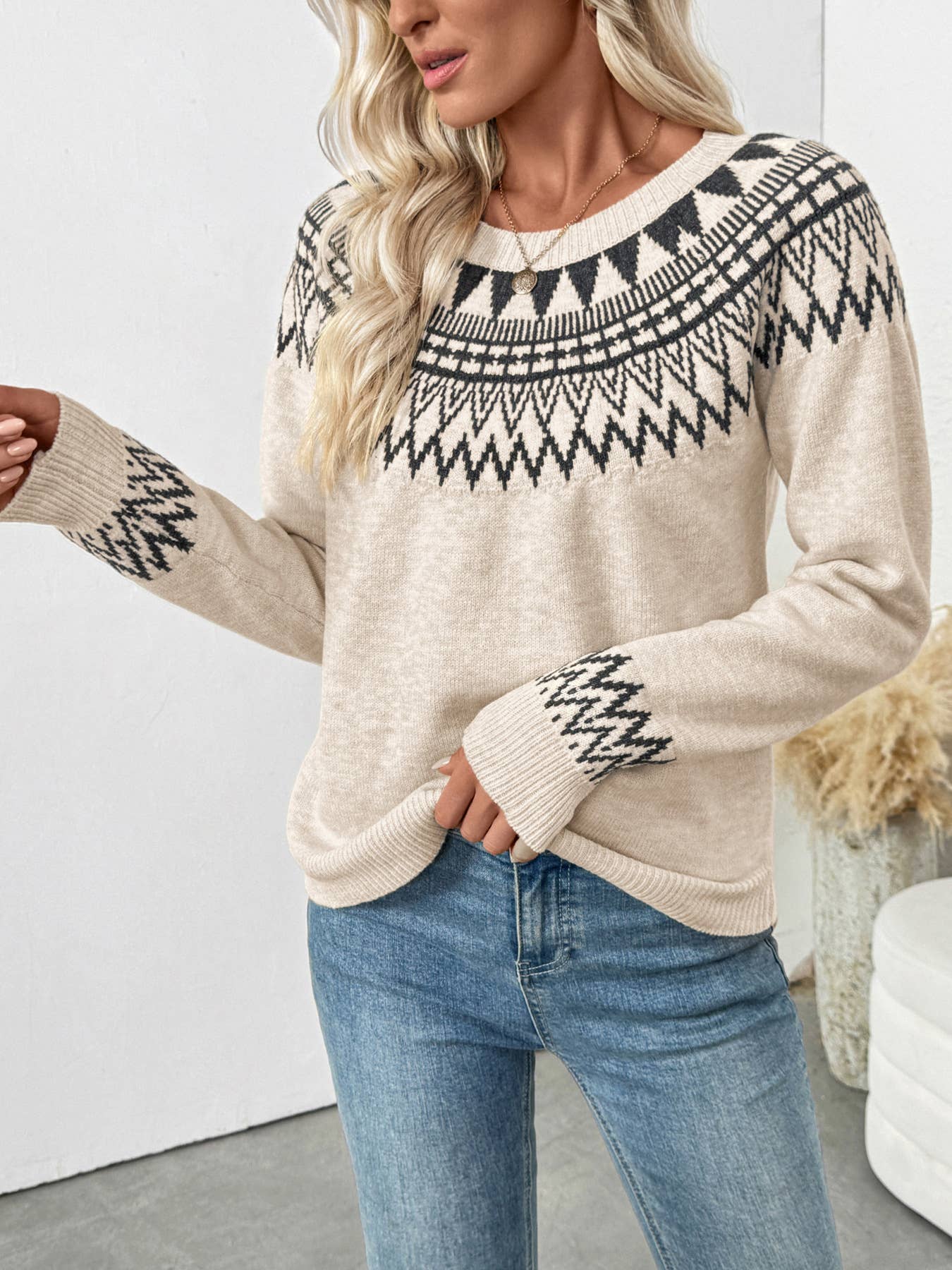 Ethnic round-neck Fair Island vintage sweater