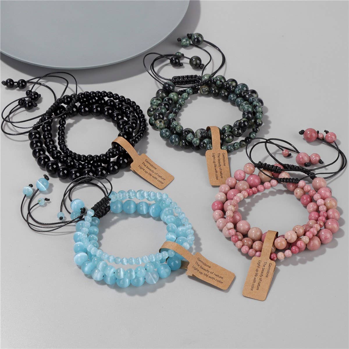 CWAJE4234_NATURAL STONE BEADS BRAIDED THREE-PIECE BRACELET