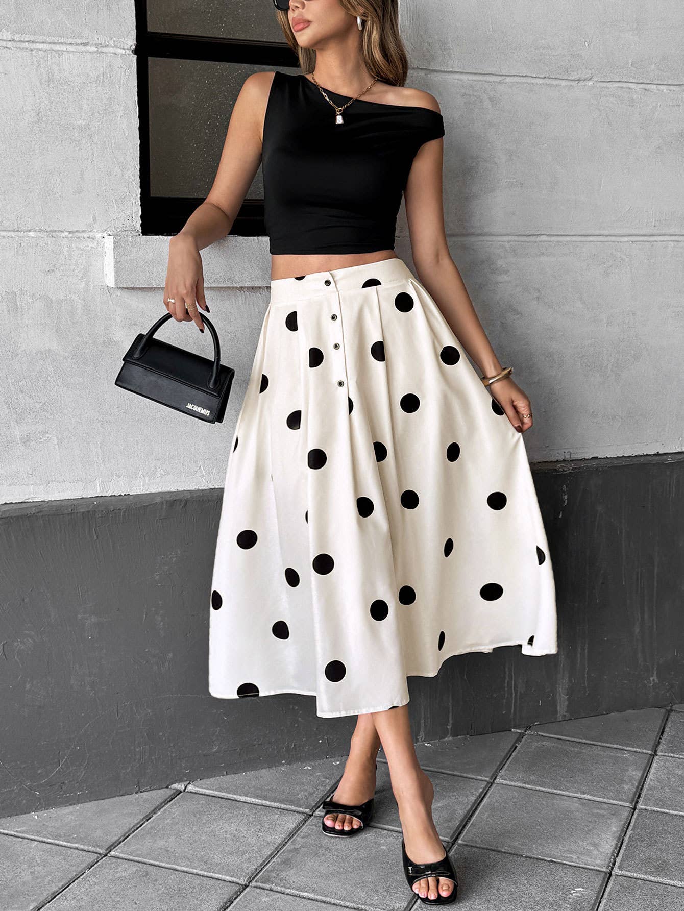 Polka dot printed retro elegant A-line skirt