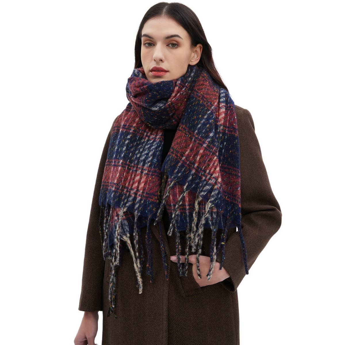Mixed Plaid Fringe Scarf ? Unisex Winter Shawl