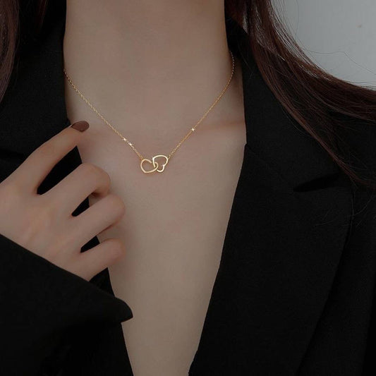 Cold wind design feeling double ring heart clavicle chain