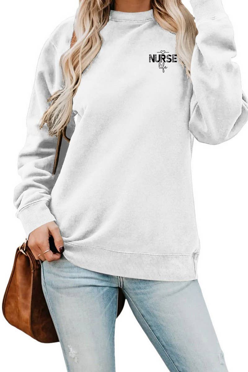 WOMEN NURSE PRINTING RIBBED OVERSIZED PULLOVER_CWTSTL0459