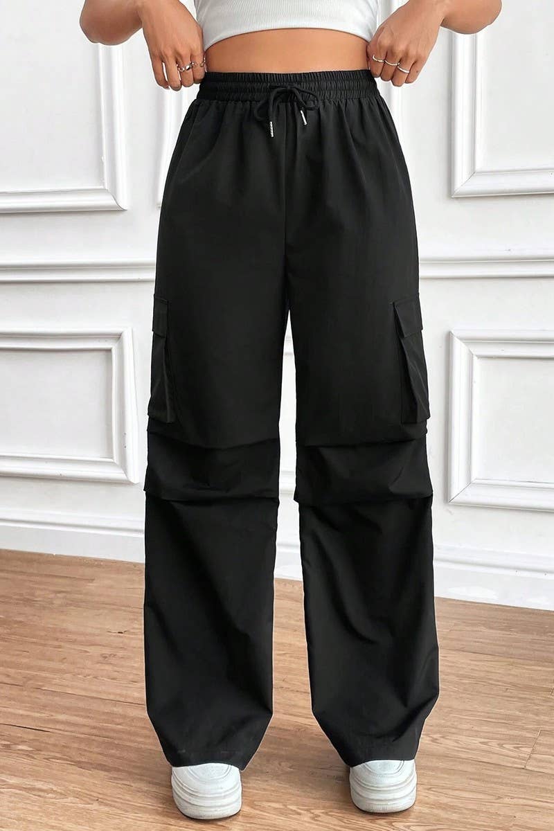 CWBLP1886_DRAWSTRING HIGH WAIST LOOSE COMMUTER OVERALLS
