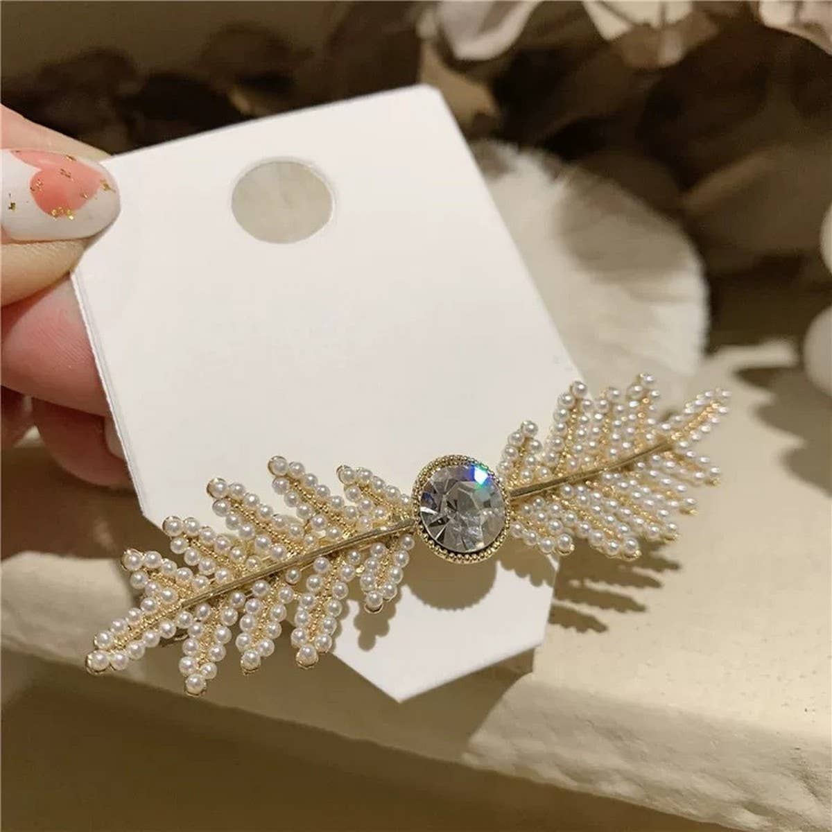 Leaf Pearl Hair Clip, Spring Fairy Side Pin