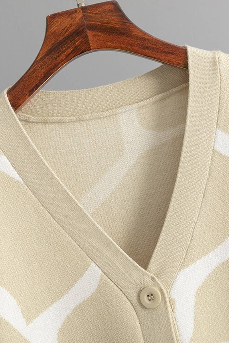 CWOCAL00664_JACQUARD KNIT V NECK LONGLINE CARDIGAN