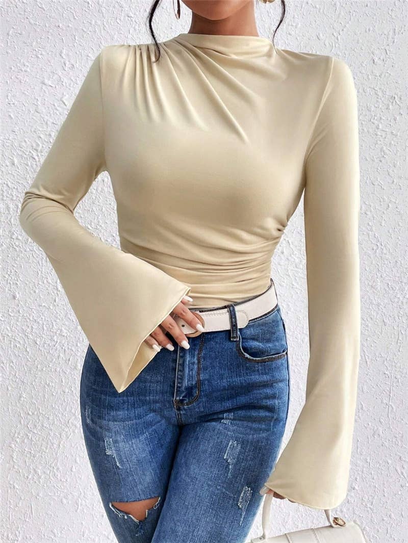 Stylish flared sleeve stand-up collar T-shirt