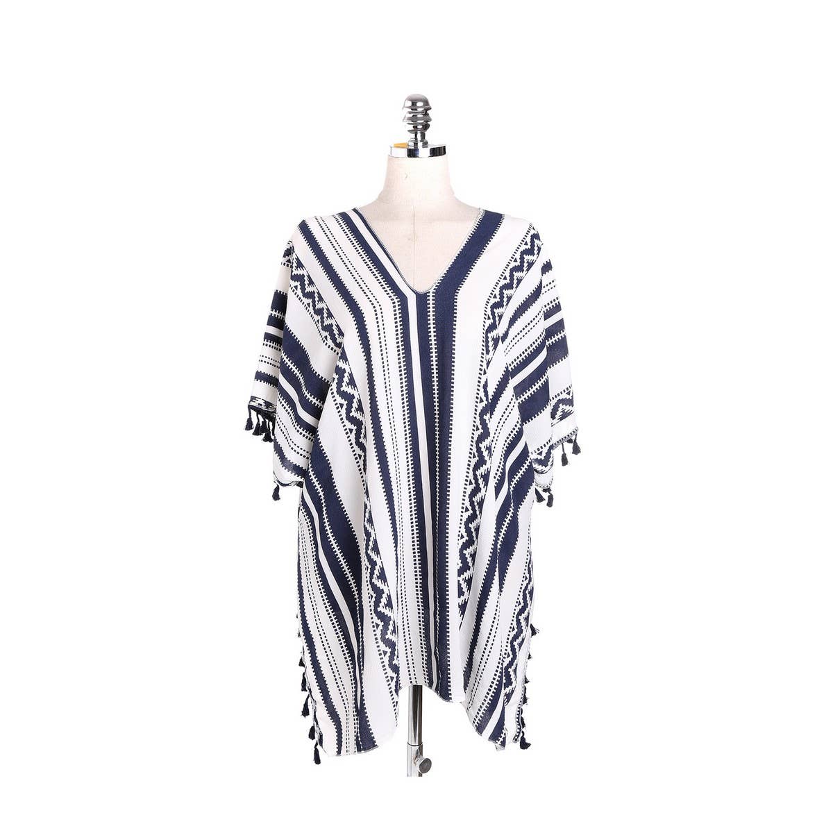 TASSEL STRIPE PRINT FRONT OPEN KIMONO FOR SUMMER