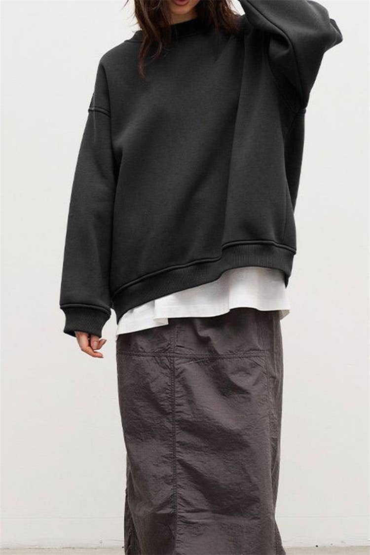 SOLID COLOR CREW NECK LOOSE FASHION HOODIE