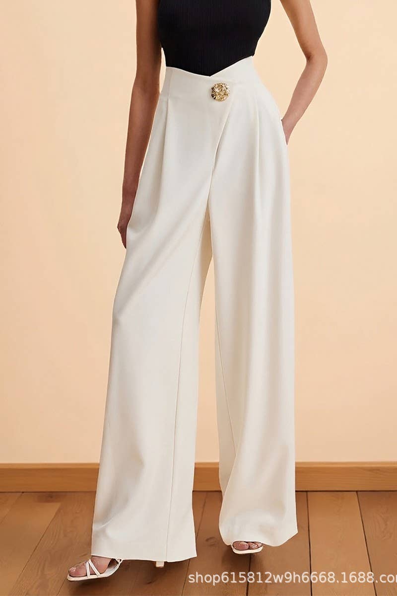 CWBLP2191_ASYMMETRICAL WAIST HIGH RISE WIDE LEG PANTS