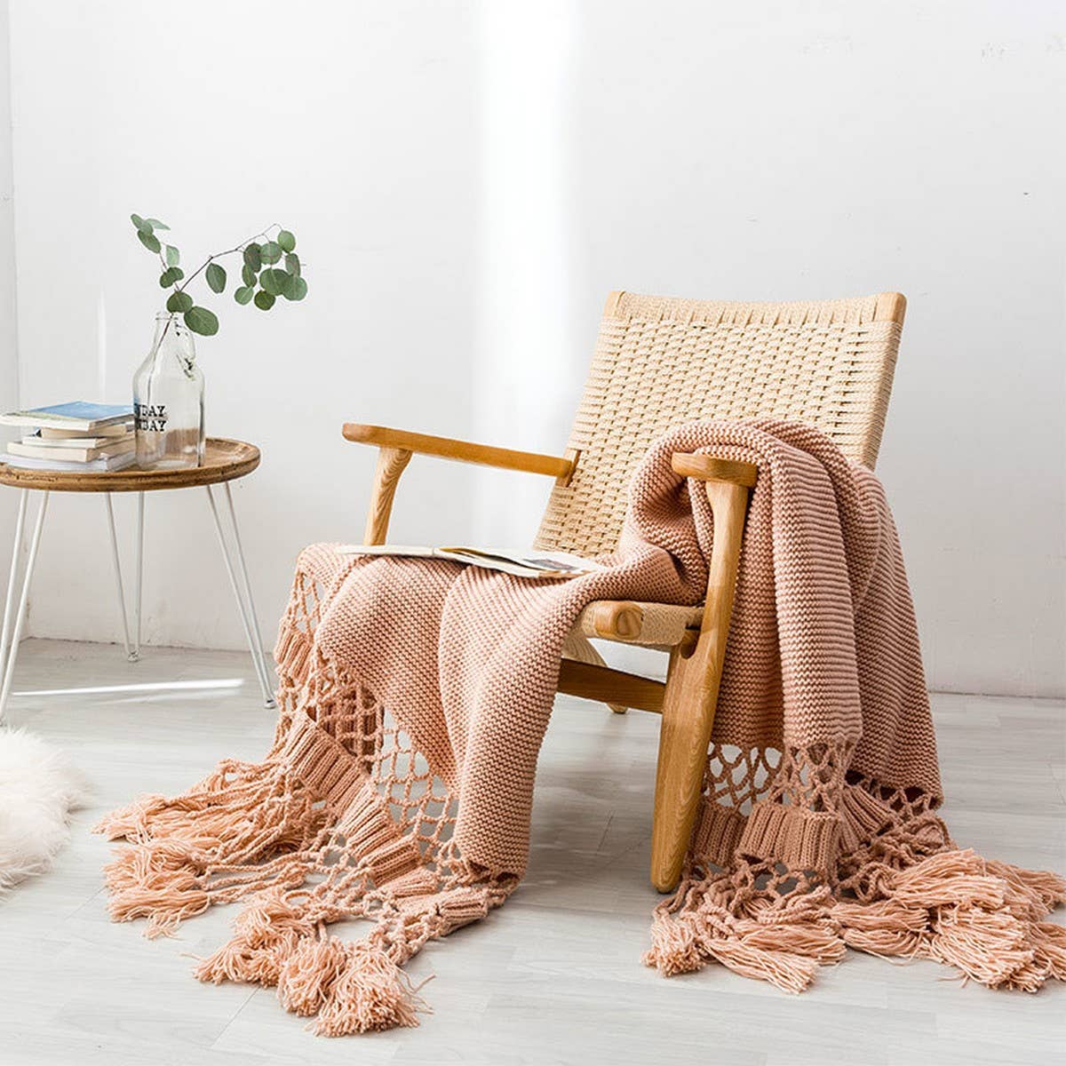 SOLID COLOR HOLLOW TASSEL HAND-KNITTED BLANKET_CWMM2369