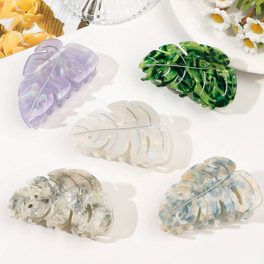 Acetate Leaf Hair Claw - Elegant Shark Clip_CWAHA1646