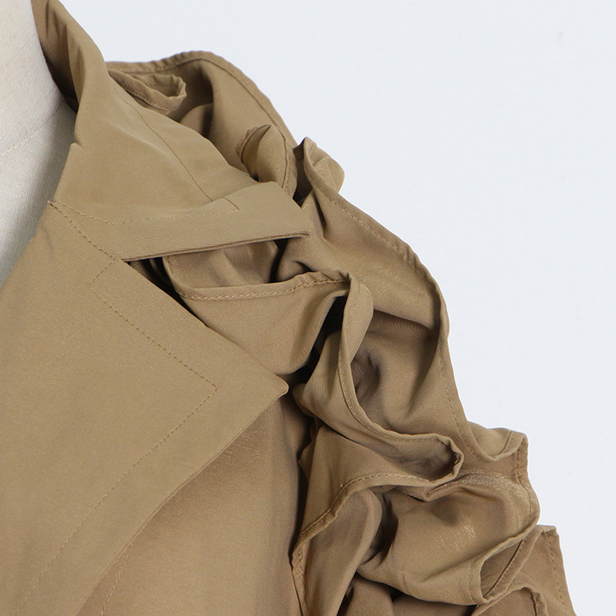 Trendy Belted Trench Coat with Ruffle & Patchwork