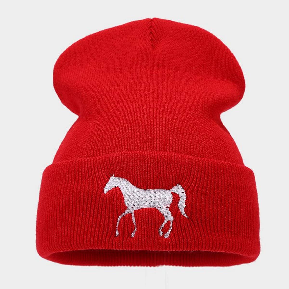 HORSE EMBROIDERY WARM COLD OUTDOOR KNITTED HAT_CWAH2090