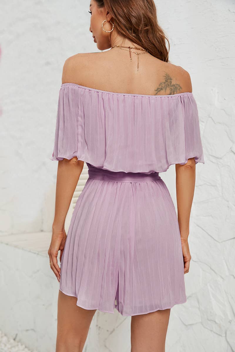 ONE-LINE NECK PLEATED FIVE-SLEEVED JUMPSUIT