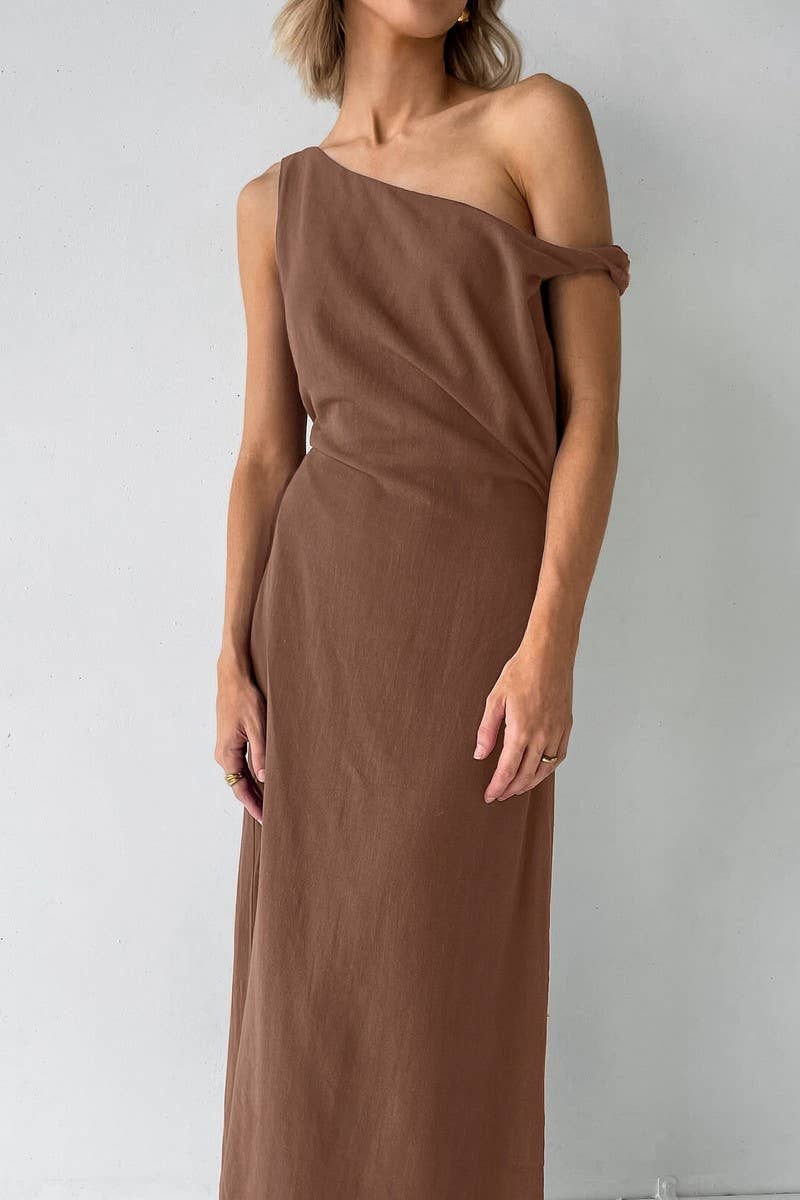 CWDMD6096_LINEN COTTON ASYMMETRICAL NECKLINE SHORT DRESS