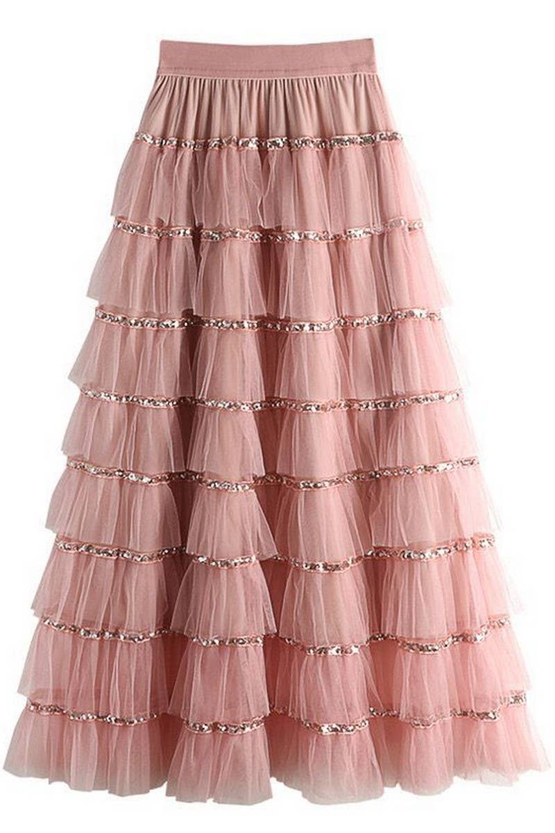 CWBLS0522_SEQUIN PATCHWORK TULLE TIERED SKIRT