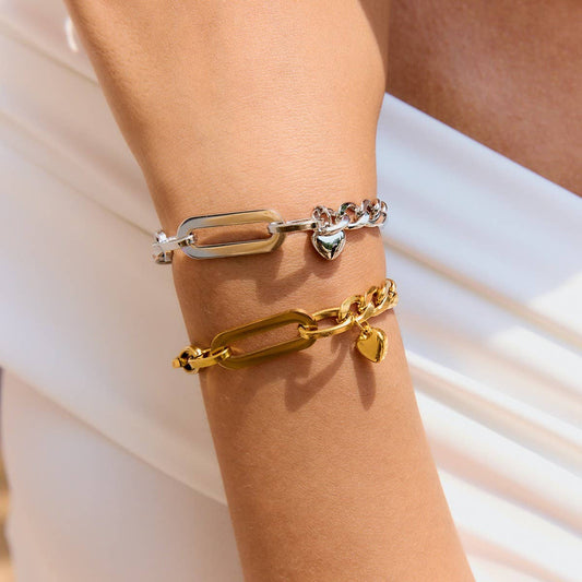 Luxury Heart OT Clasp Cuban Oval Chain Bracelet