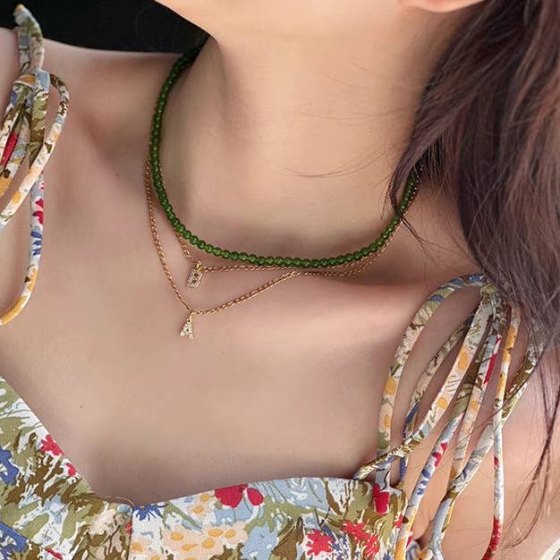 High-end green chalcedony beaded jasper necklace