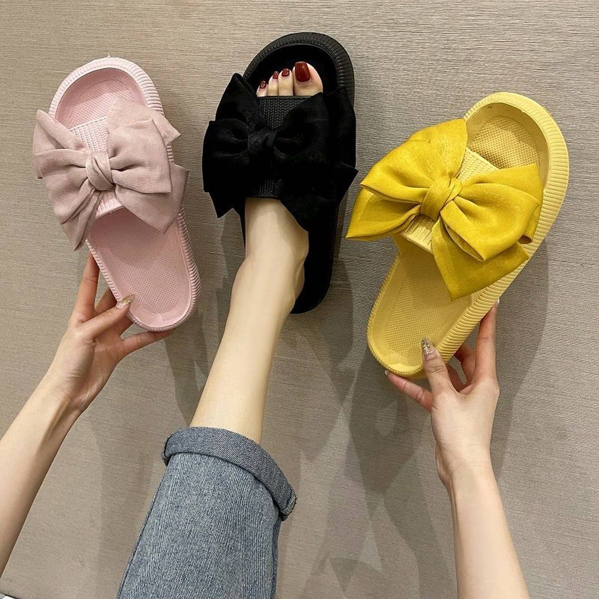 WOMEN FASHION THICK-SOLED BOW SLIPPERS