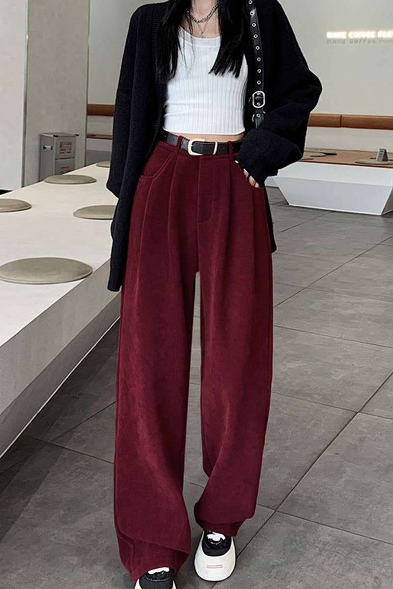 Straight leg high-waisted casual wide-leg pants