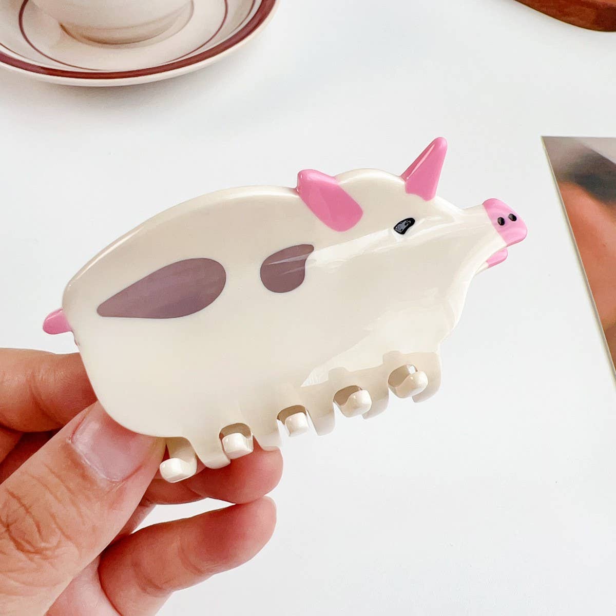 Fun Animal Patchwork Hair Claw - Cute Pig Cow Clip_CWAHA1493