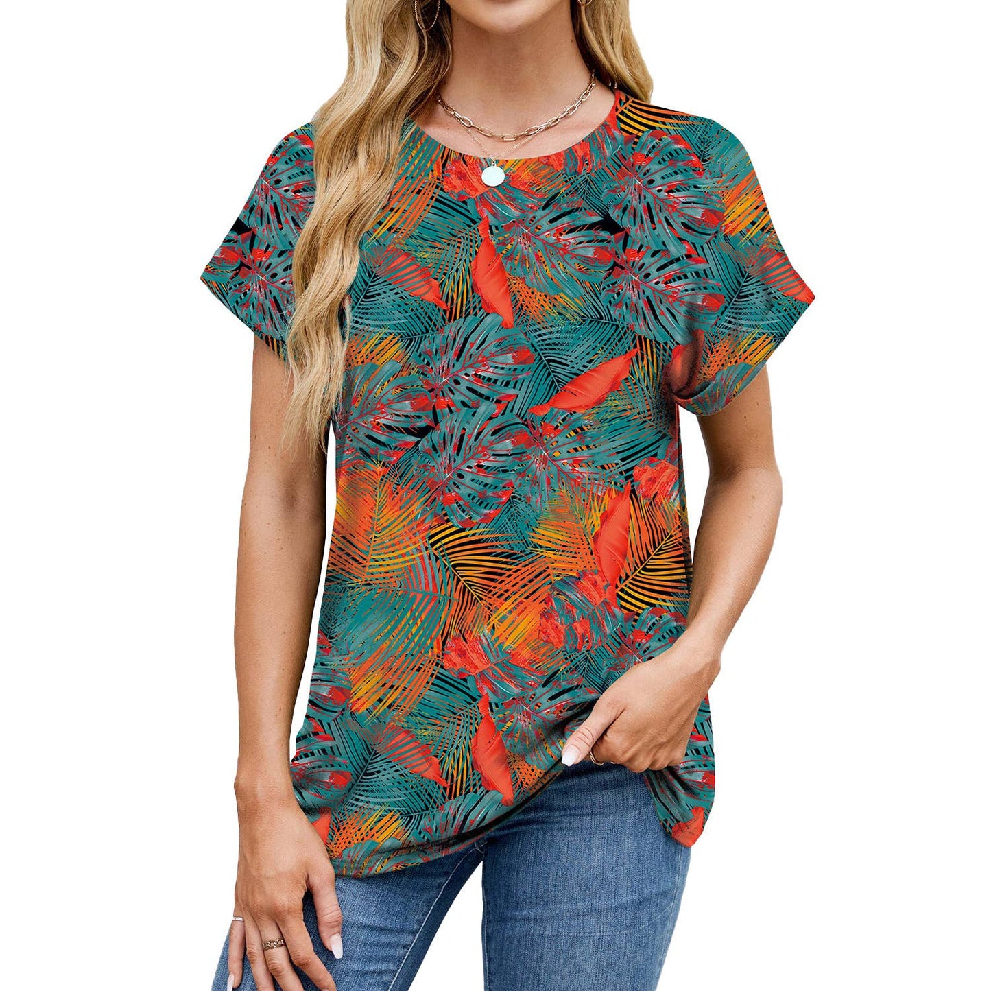 Holiday print crew neck short-sleeved T-shirt