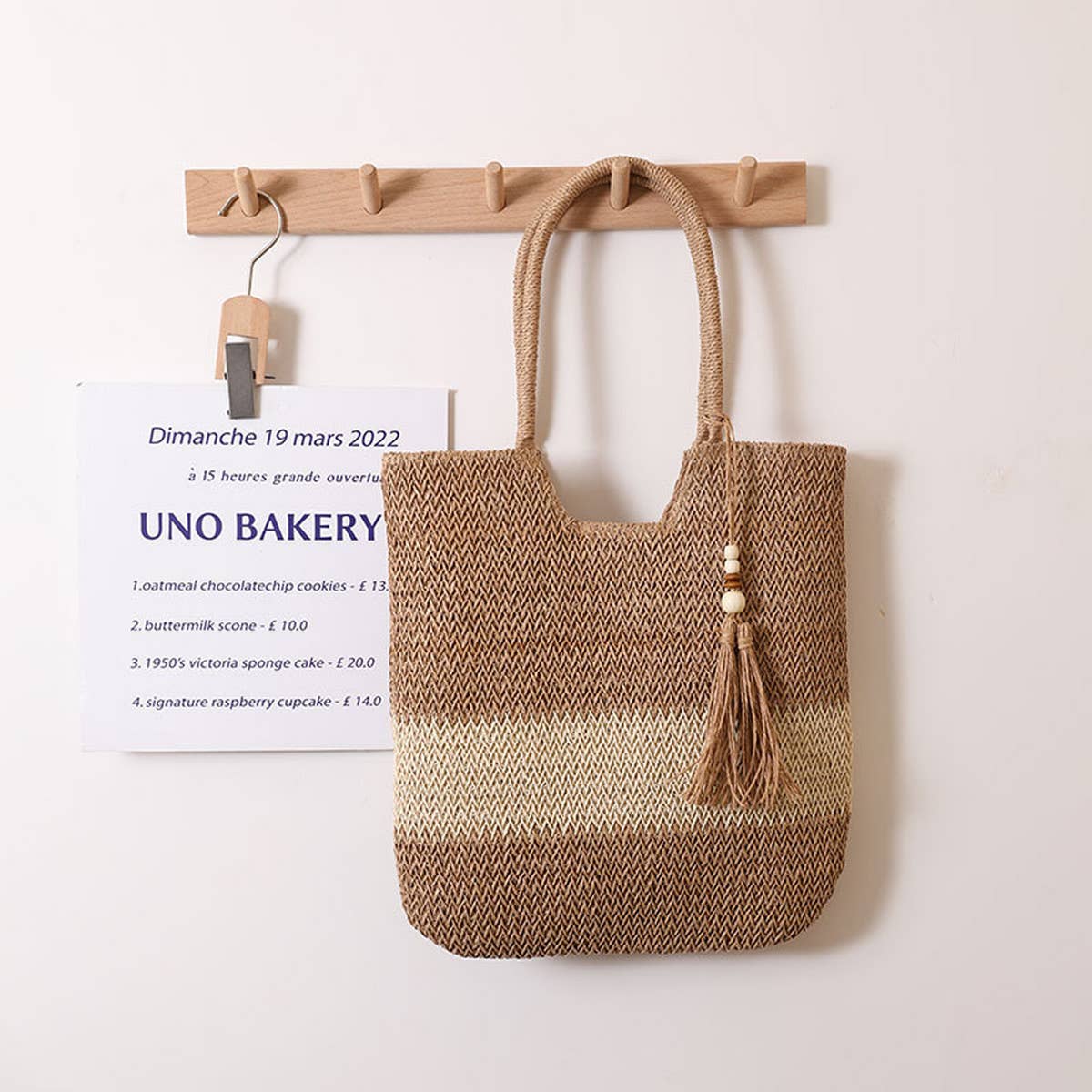 CASUAL WOVEN TWO-COLOR BEACH BAG WOVEN BAG_CWAB1861