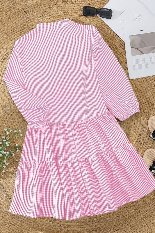 CWDSD8006_SUMMER V-NECK LOOSE PLAID DRESS