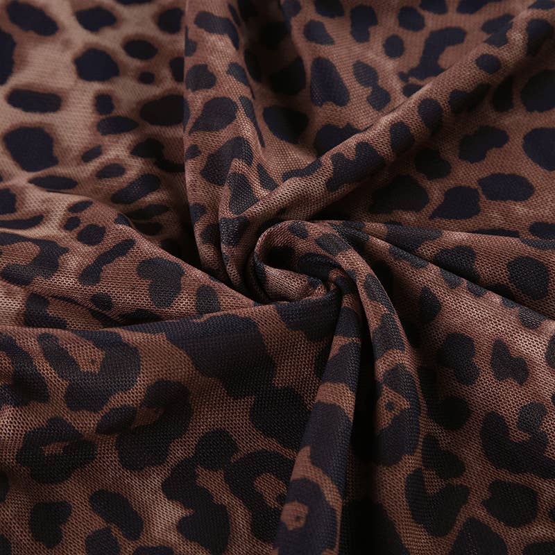 Leopard print sleeveless slim-fit V-neck dress