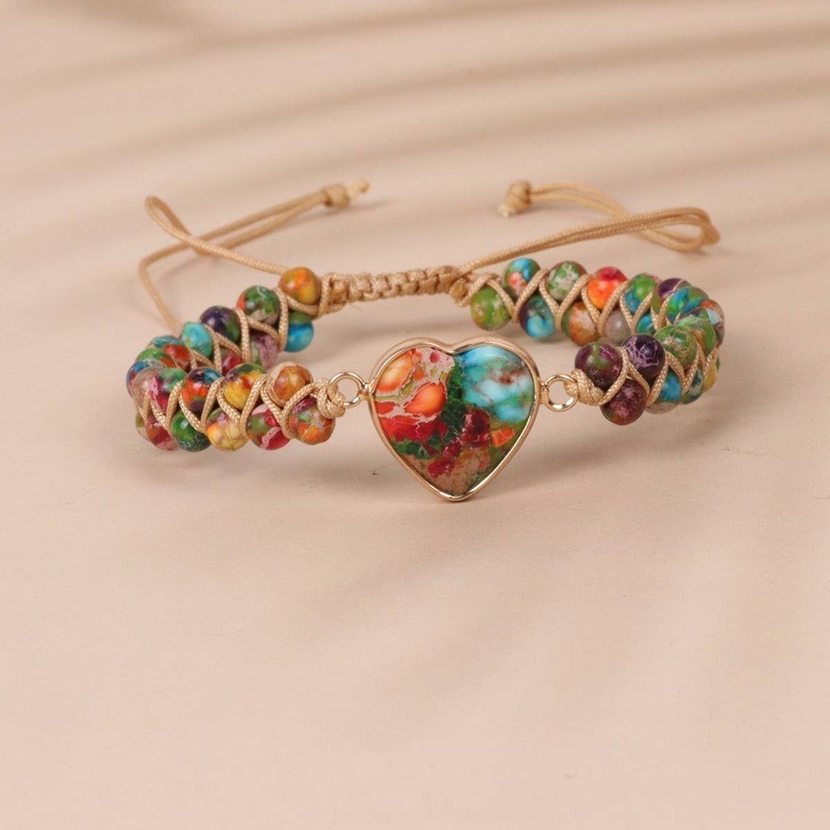HEART SHAPED CHARM NATURAL STONE WOVEN BRACELET