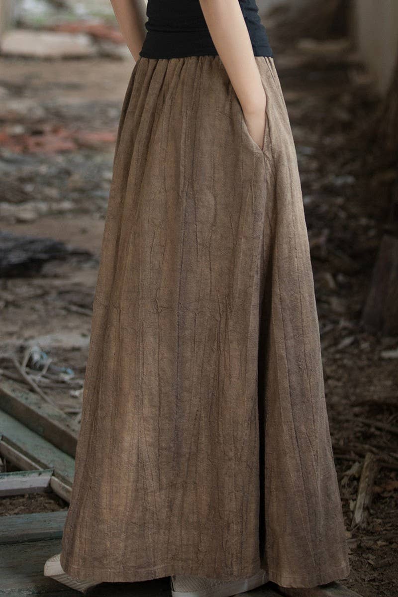 CWBLS0307_COTTON AND LINEN ELASTIC WAIST LONG LOOSE SKIRT