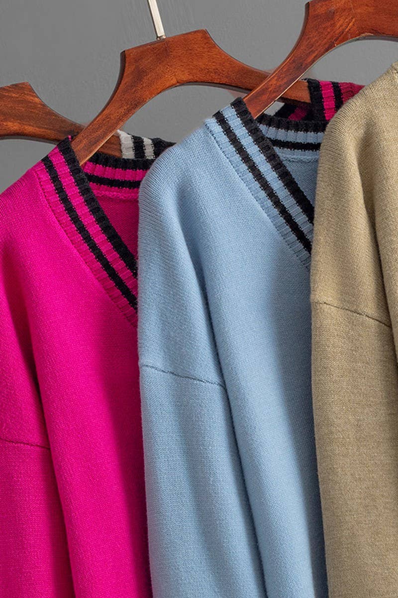 CWOCAL00677_COLORBLOCK V NECK LONGLINE LOOSE KNIT CARDIGAN