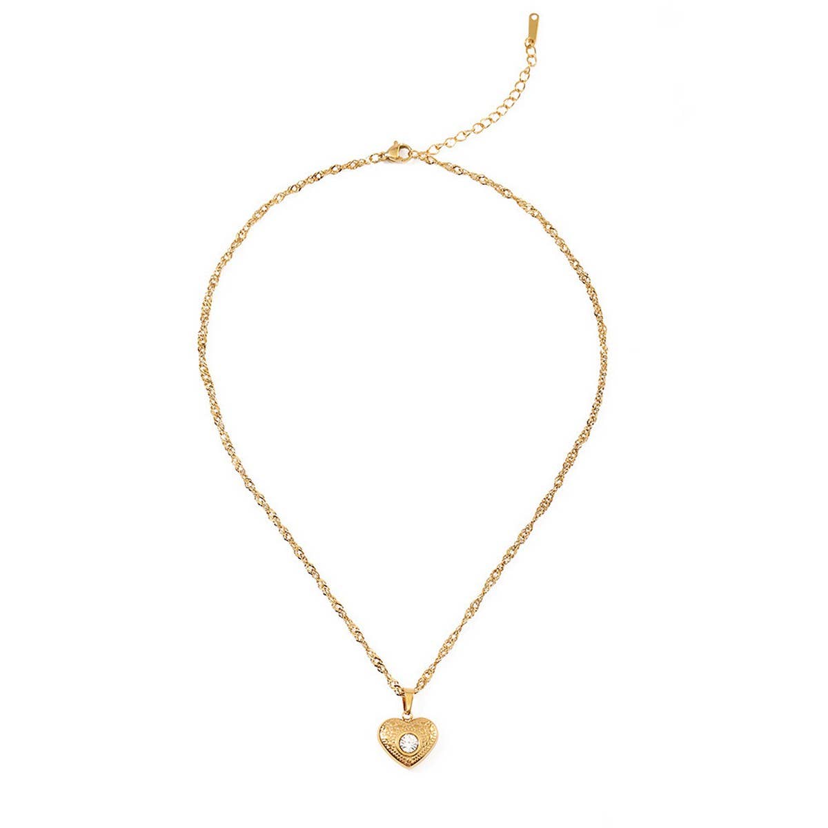 18K Stainless Steel Textured Heart Necklace_CWMM8889
