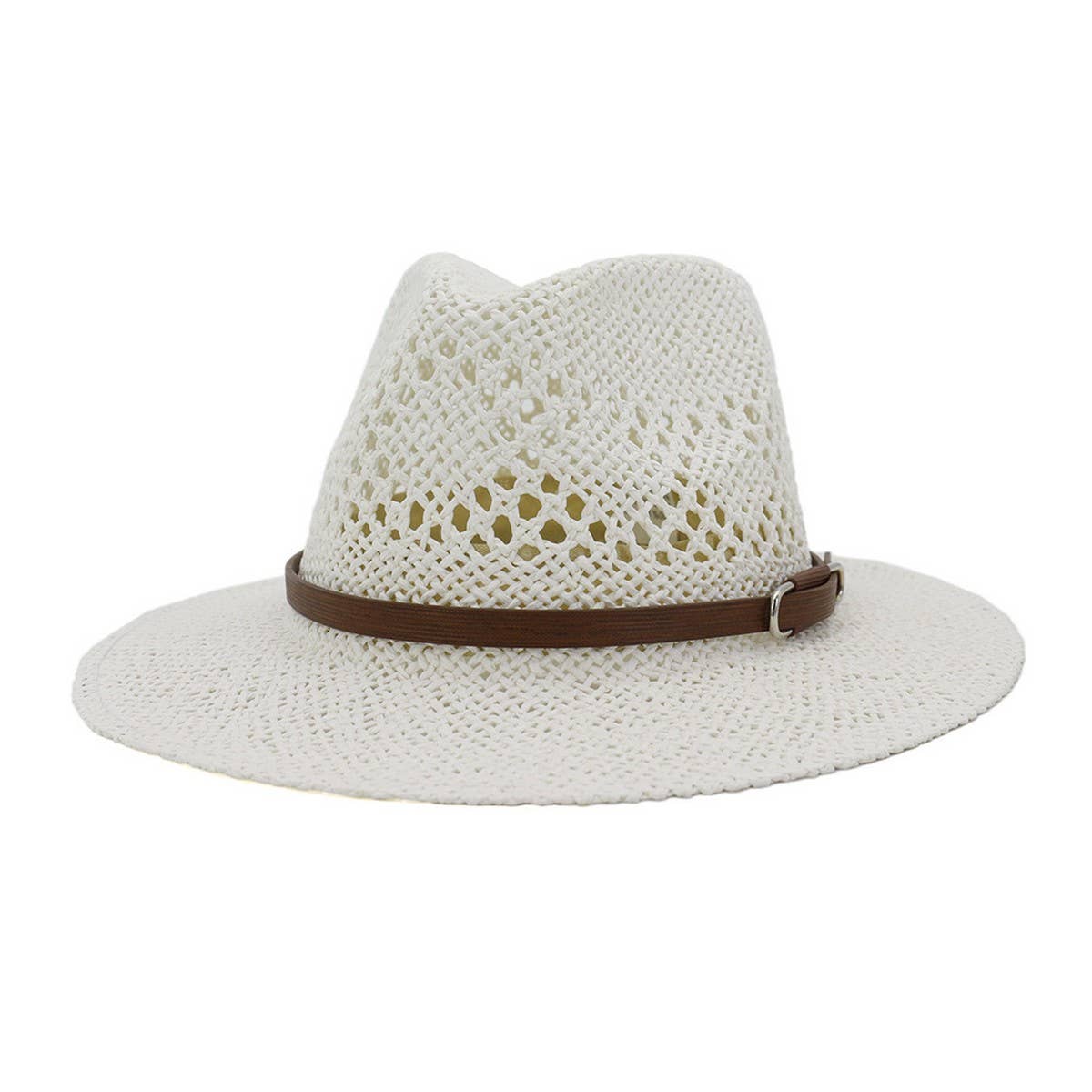 BROWN BELT VENTED SUMMER STRAW SUN HAT_CWAH062-B20315