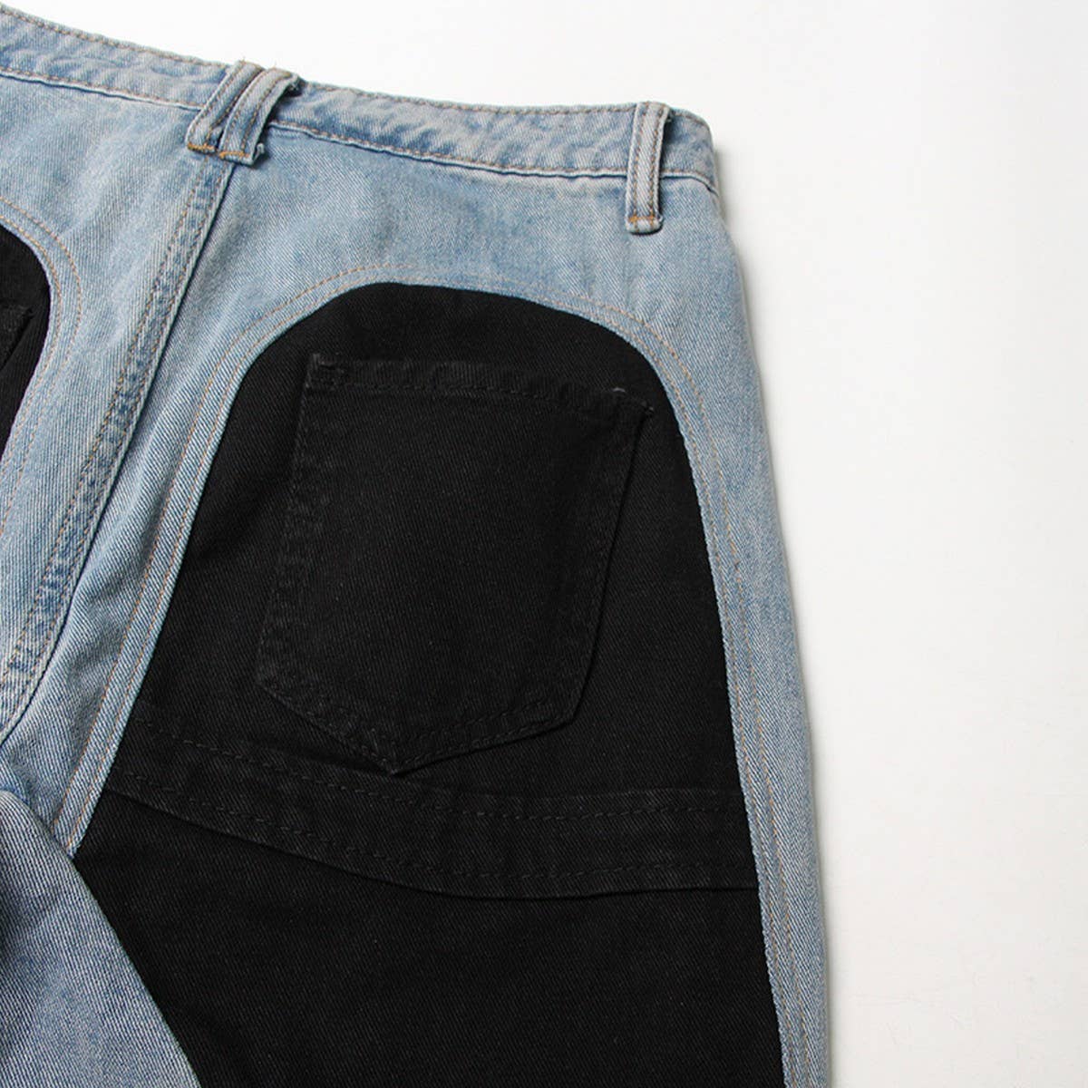 COLOR BLOCKING PATCHWORK WASHED LIGHT DENIM PANTS