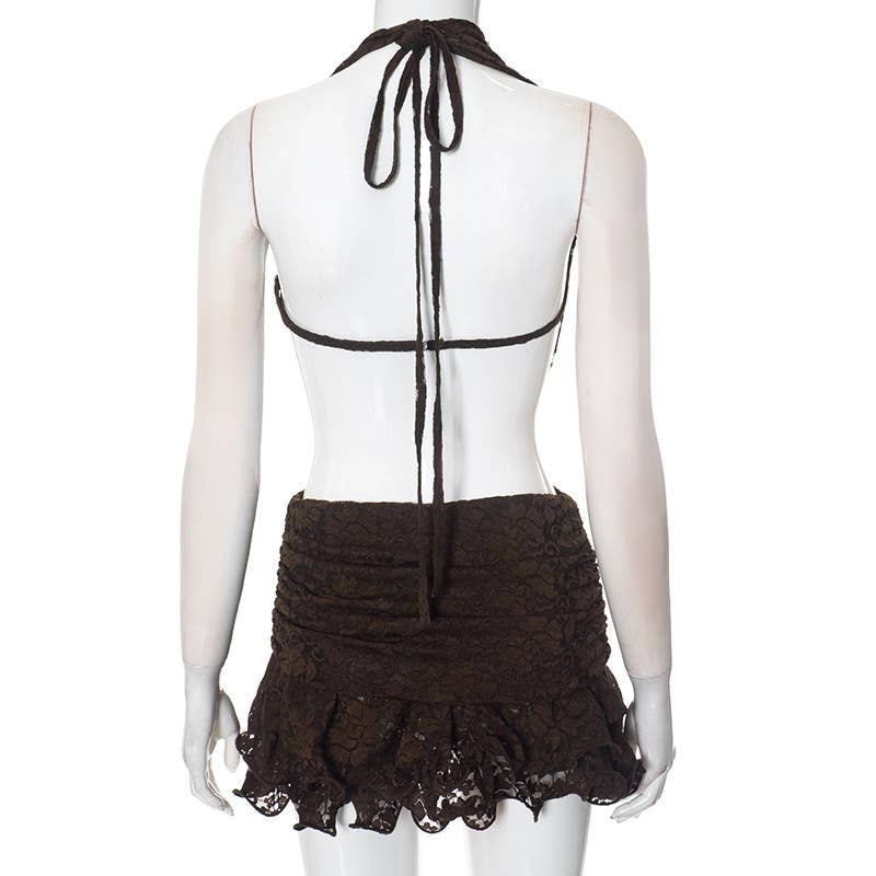 Lace Halter Backless Mini Dress