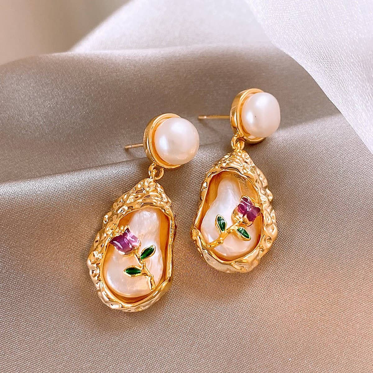 VINTAGE BOUQUET PEARL PERSONALIZED EARRINGS