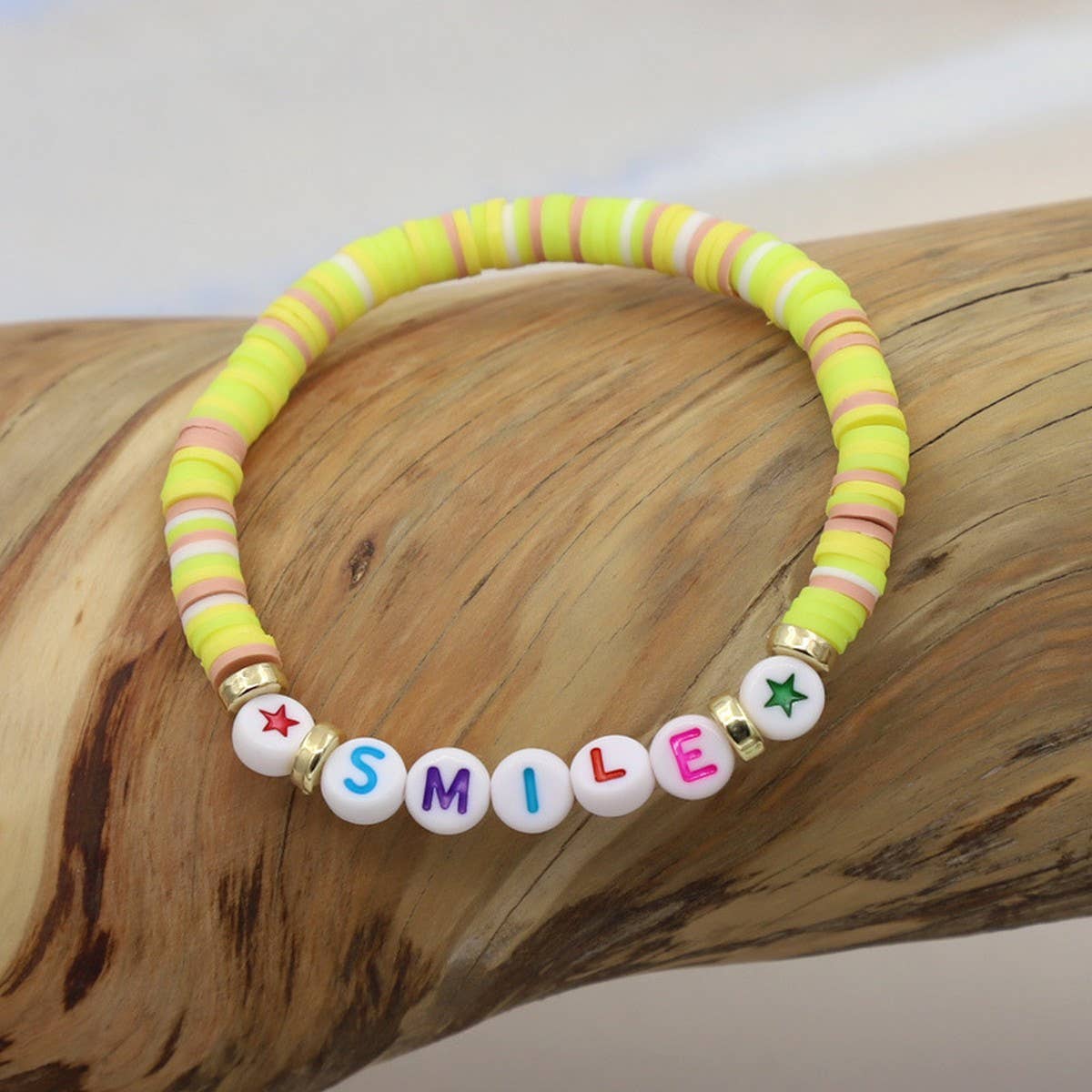 COLORFUL POLYMER CLAY LETTER BEADED BRACELET