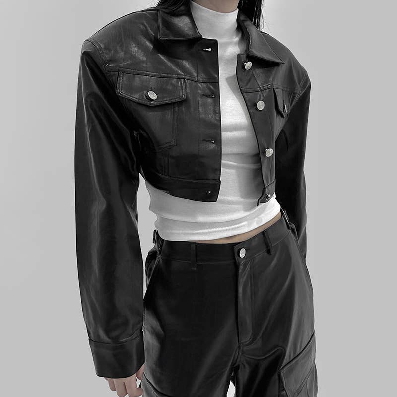 SINGLE BREASTED PU LEATHER SHORT JACKET