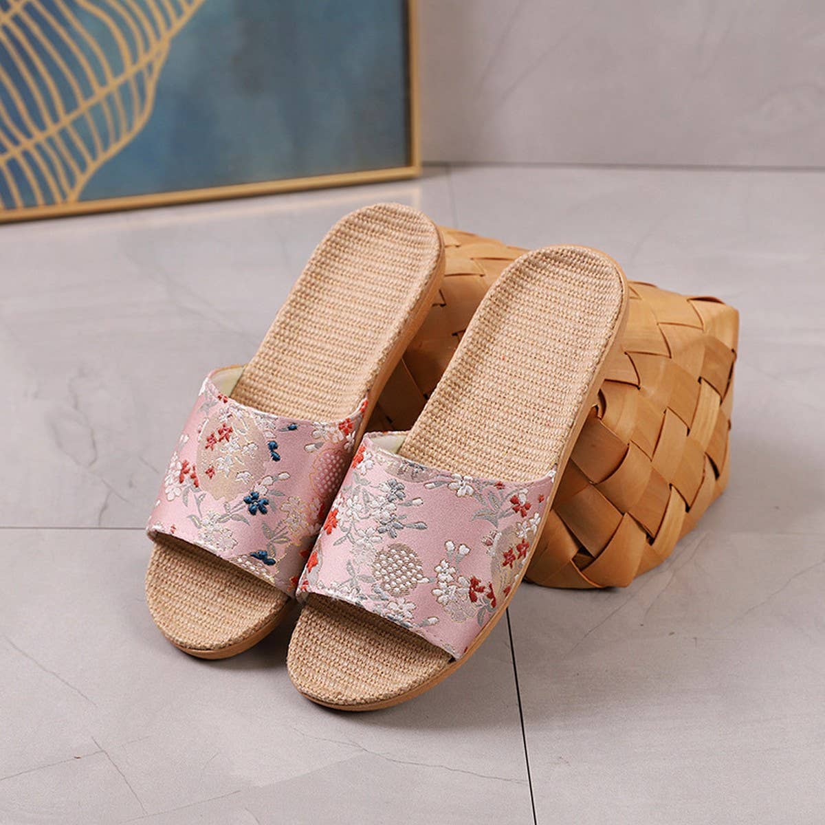 Embroidered Linen Slippers for Couples