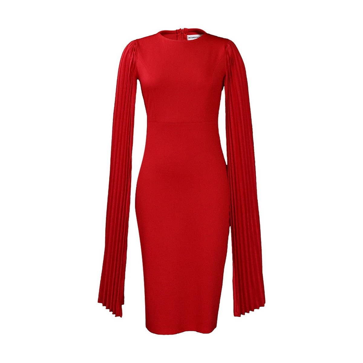 PLEATED ROUND NECK ELEGANT HIP-HUGGING TIGHT DRESS_CWDMD3701