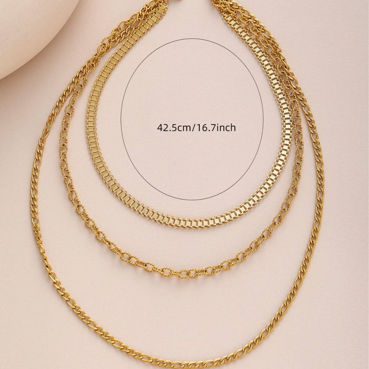 STAINLESS STEEL METAL MULTI-LAYERED CHAIN NECKLACE_CWMM3678