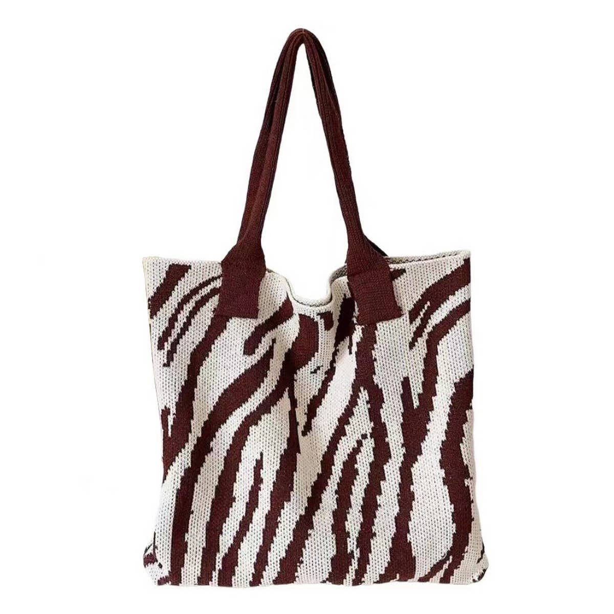 CWAB1955_STYLISH KNITTED STRIPED TOTE BAG