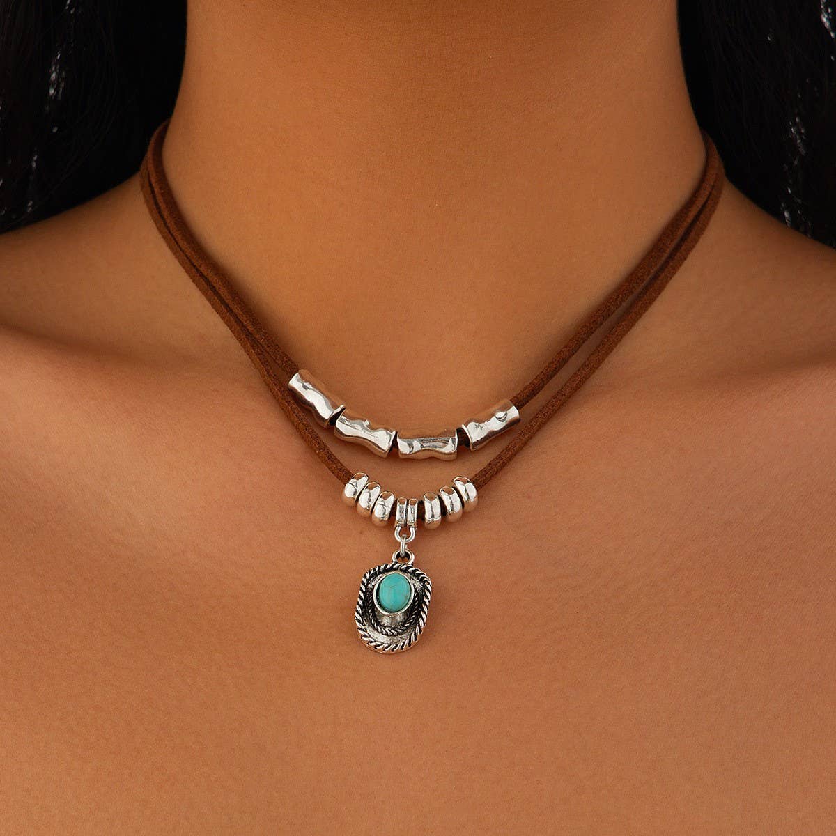 VINTAGE IRREGULAR ALLOY TURQUOISE NECKLACE SET