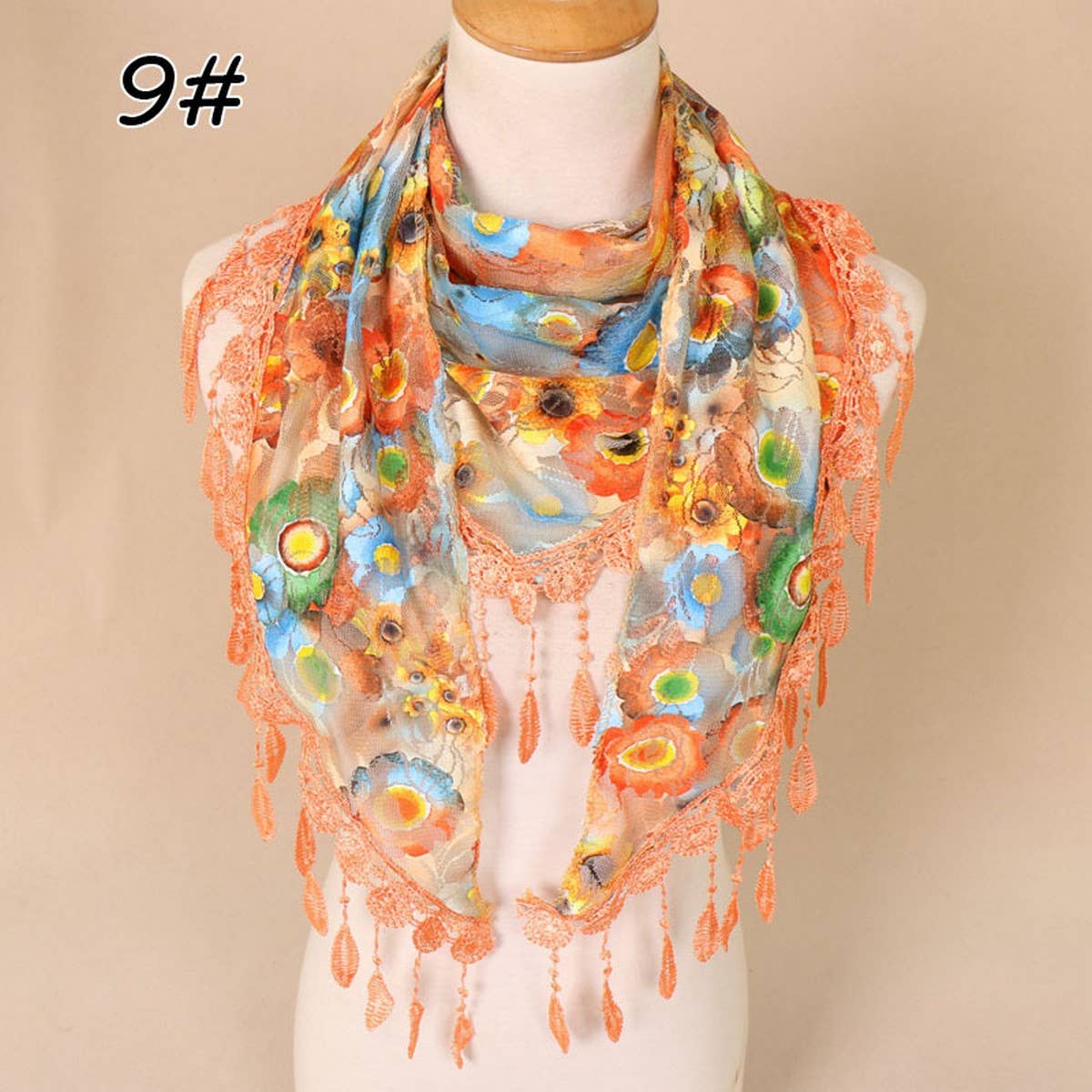 COLORFUL HOLLOW TASSEL LACE TRIANGLE SCARF VEIL