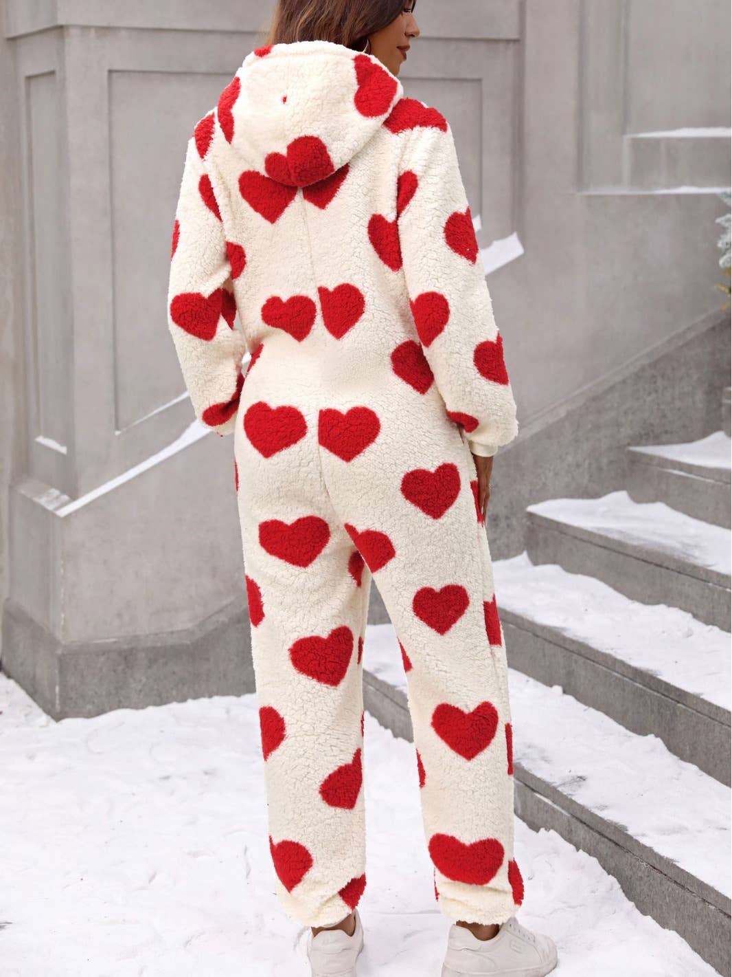 Plush love print Christmas hoodie romper