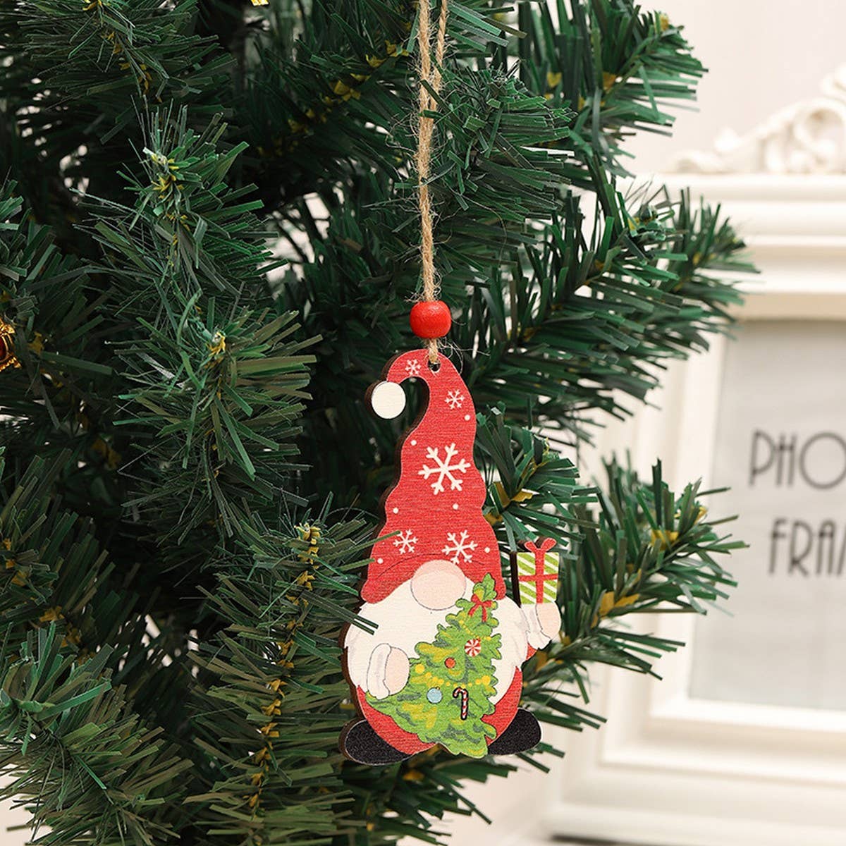 CHRISTMAS DECORATIONS PAINTED WOODEN PENDANTS